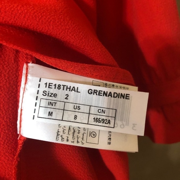 ba&sh | Thalgo Ruffle Yoke Plunging V-Neck Popover Top in Grenadine Red Size M - Picture 15 of 16